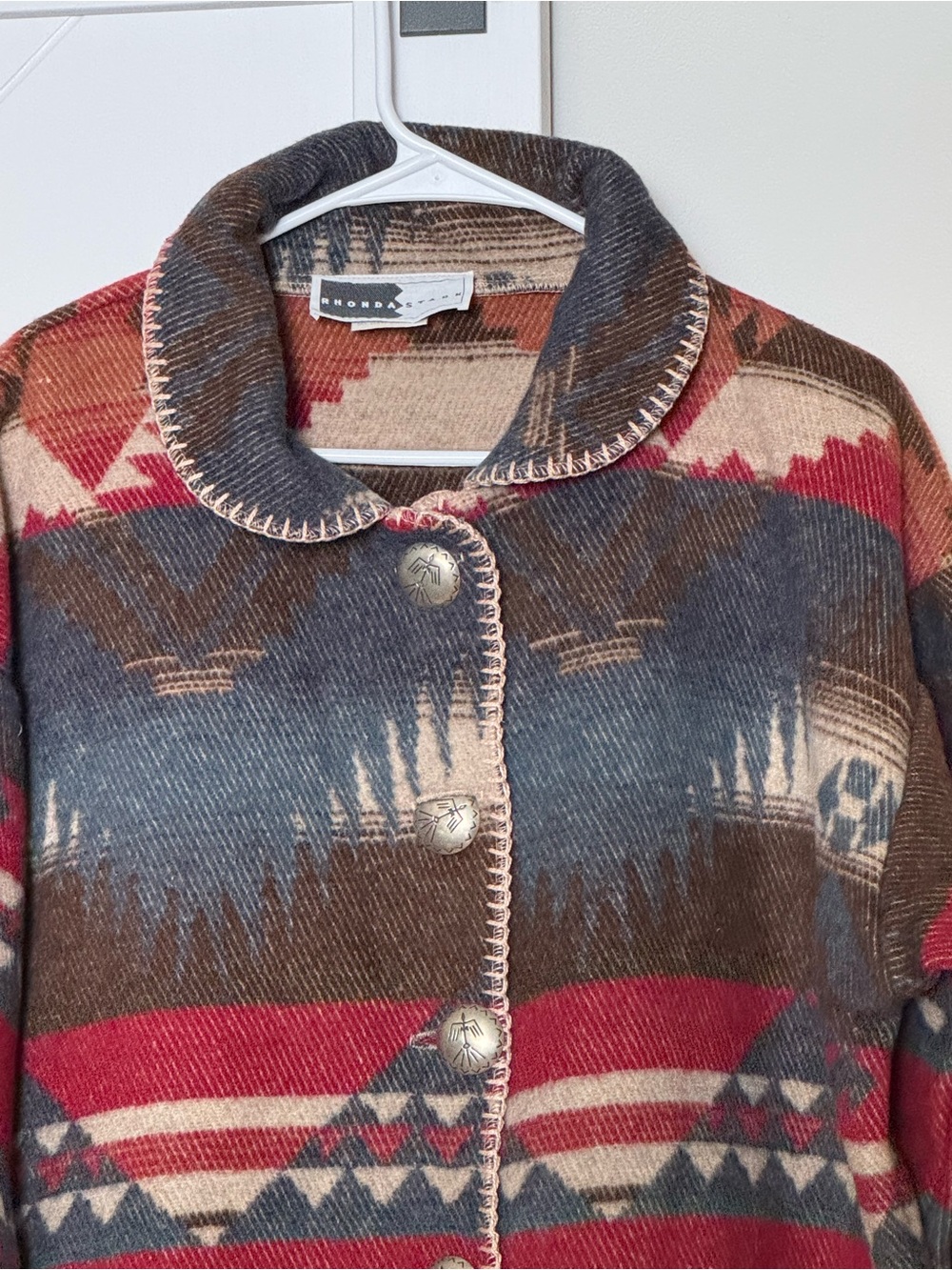 Aztec Pattern Button-Front Jacket - Red, Navy & Tan - Picture 5 of 8